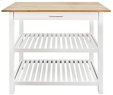 Casual Home Kitchen Island with Solid American Hardwood Top, White