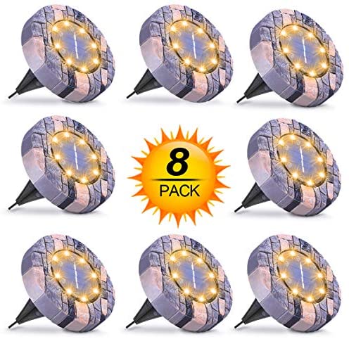 Solar Lights Outdoor, Solar Powered Ground Lights Outdoor Waterproof Solar Garden Lights 8 LED Solar Disk Lights, Solar Landscape Lights for Pathway Yard Walkway Patio Lawn Path (8 Pack Warm White)