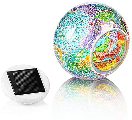 Pandawill Color Changing Mosaic Solar Light, Multi-colored1 Waterproof/Weatherproof Crystal Glass Globe Ball Light for for Garden, Patio, Party, Yard, Outdoor/Indoor Decorations