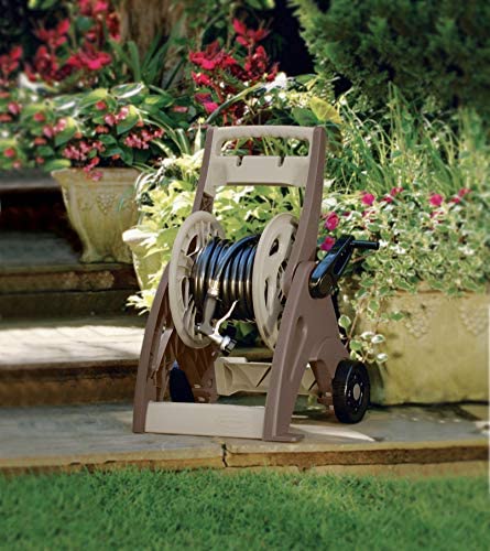 Suncast JSF175 175 ft Hosemobile Reel Cart Hose Caddy with Large Easy to Grip Crank for Garden, Lawn, and Patio, 175', Bronze and Taupe