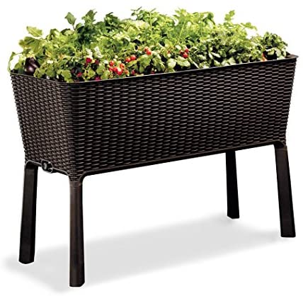 Keter Easy Grow 31.7 Gallon Raised Garden Bed with Self Watering Planter Box and Drainage Plug, Brown