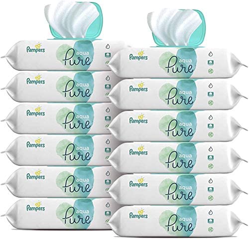 Baby Wipes, Pampers Aqua Pure Sensitive Water Baby Diaper Wipes, Hypoallergenic and Unscented, 12x Pop-Top Packs, 672 Count