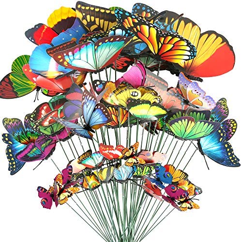 Teenitor 40 Pcs Butterfly Stakes, 5 Different Size Waterproof Butterflies Stakes Garden Ornaments & Patio Decor Butterfly Party Supplies Yard Stakes Decorative for Outdoor Christmas Decorations