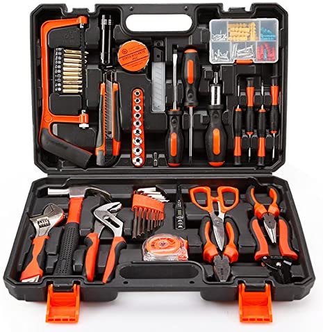 COLMAX 102PCS Home Improvement Tool Kit, Household repairing Mixed Tool Set, with Plastic Blow Molded Tool Box Storage Case,Daily Use