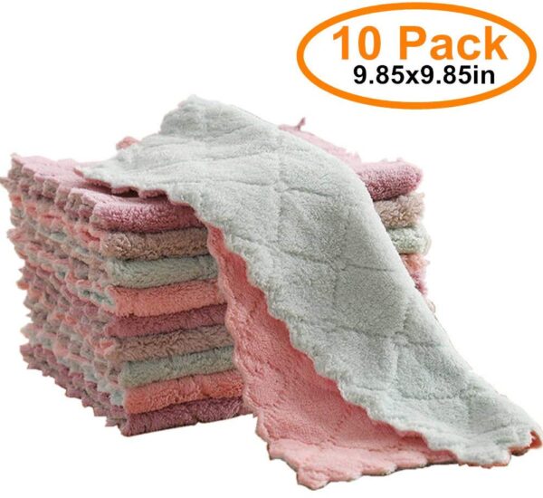 10 Pack Kitchen Cloth Dish Towels, Microfiber Cleaning Cloth，Double-Sided Dish Drying Towels，Reusable Household Cleaning Cloths for House Furniture Table Kitchen Dish Window Glasses 9.85X9.85in